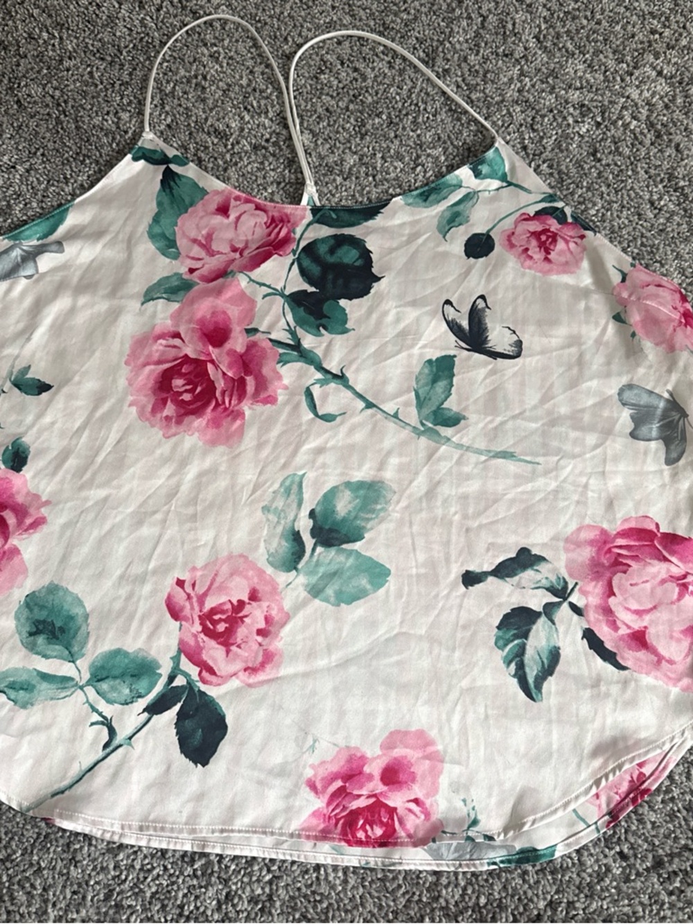 Floral Pink & Green Spaghetti Strap Cami Top